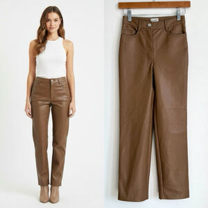 Aritzia Wilfred Melina Pant High Waisted Vegan Leather Pants Brown Sz 00 Short